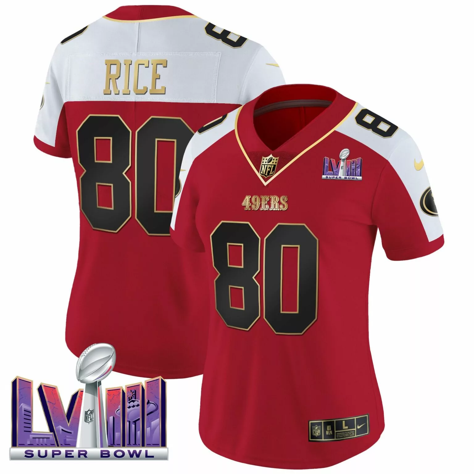 Jerry Rice 80 49ERS Jersey Red Super Bowl Lv Men Split Design White Black Gold Alternate
