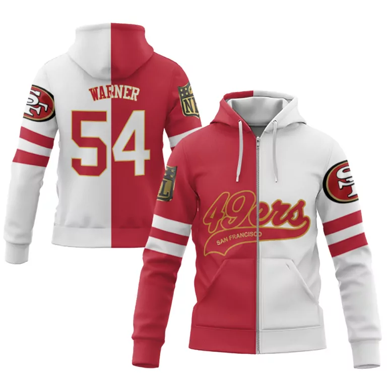 Fred Warner 54 Jersey Red 49ers San Francisco Men Zip Hoodie Split Design White Cool
