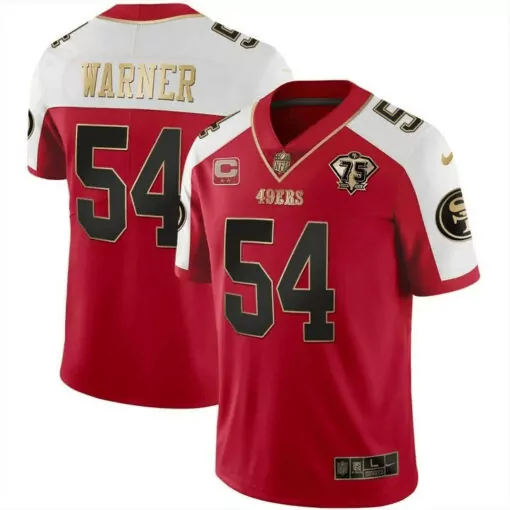 Fred Warner 54 49ERS Jersey Red 75th Season Men White Black Gold Alternate Vapor