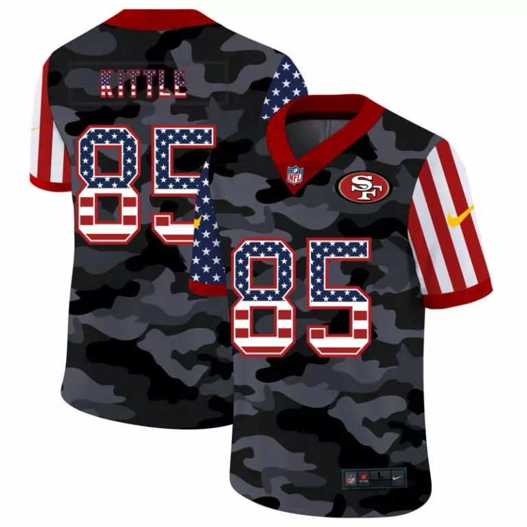 George Kittle 85 49ers Jersey Camouflage Men Split Custom Design Red White Blue Limited
