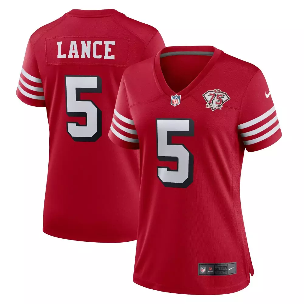 Trey Lance 5 San Francisco 49ers Jersey Red 75th Anniversary Men Standard White Alternate
