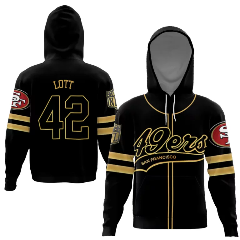 Ronnie Lott 42 Jersey Black Null San Francisco 49ers Hoodie Gold Cool Base Limited