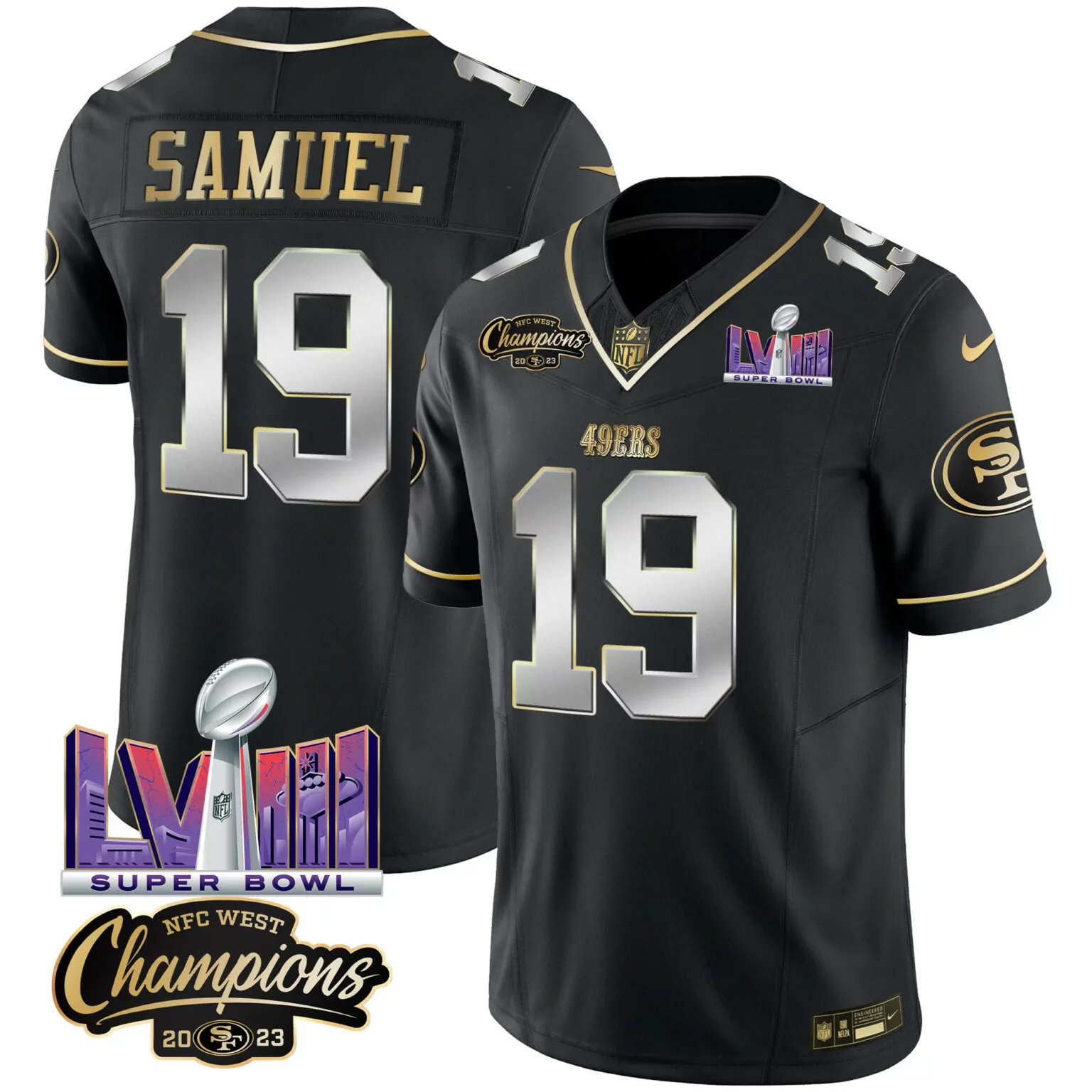 Deebo Samuel 19 49ERS Jersey Black Super Bowl Lviii NFC West Champions 2023 Men Authentic