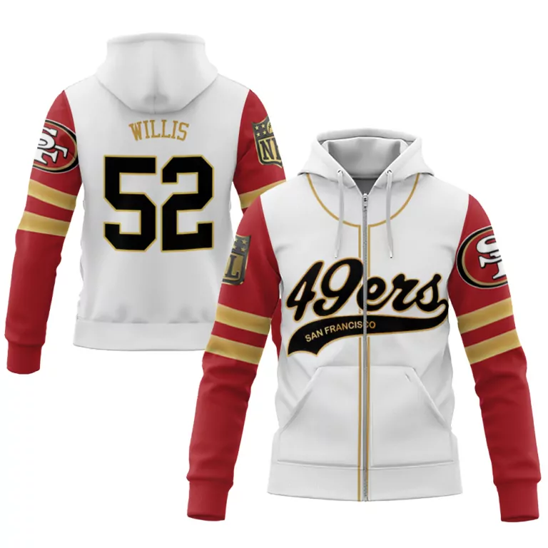 Patrick Willis 52 Jersey White San Francisco 49ers Hoodie Split Design Red Gold Cool