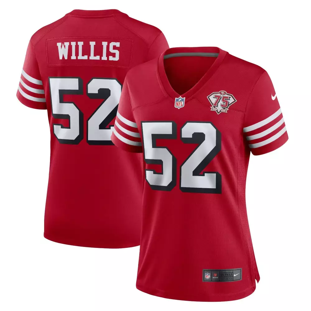 Patrick Willis 52 49ers Jersey Red 75th Anniversary Women NFL White Alternate Retired