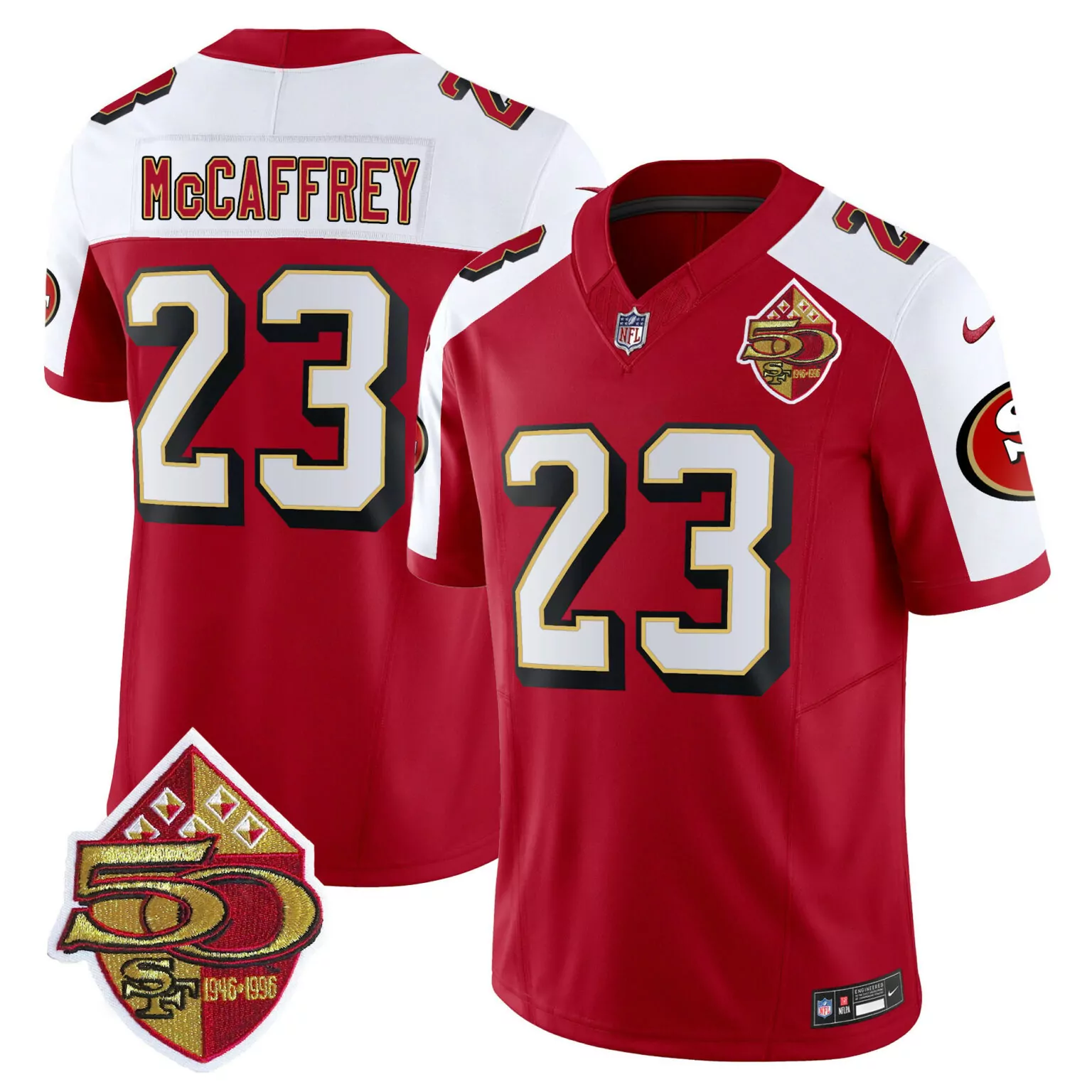 Christian Mccaffrey 23 Jersey Red 50th Anniversary San Francisco 49ers 1946-1996