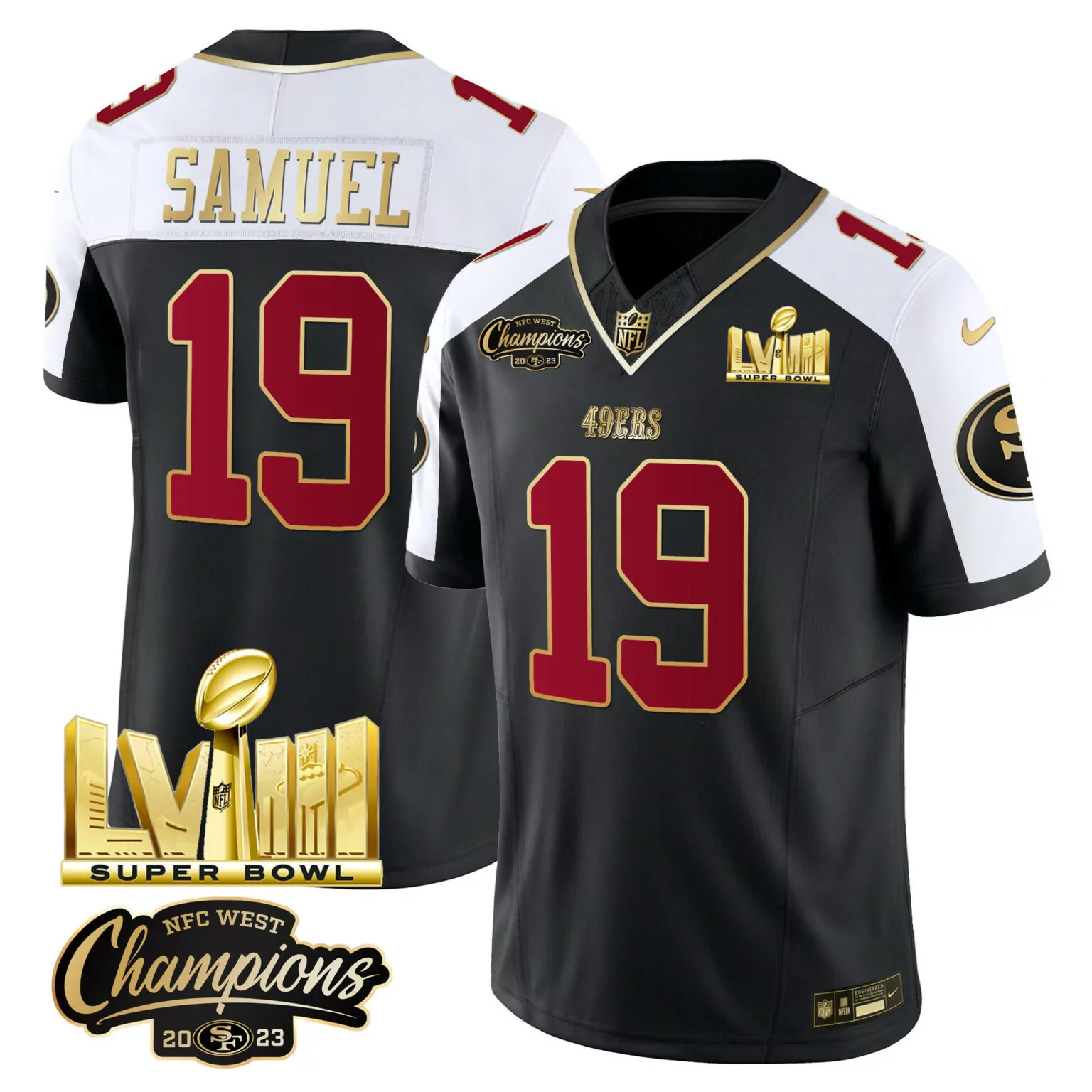 Deebo Samuel 19 49ERS Jersey Black Super Bowl Lviii NFC West Champions 2023 Men Game