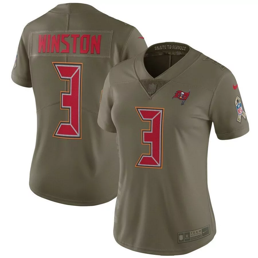 Jameis Winston 3 Buccaneers Jersey Olive Salute To Service Red Ribbon Week Men Standard