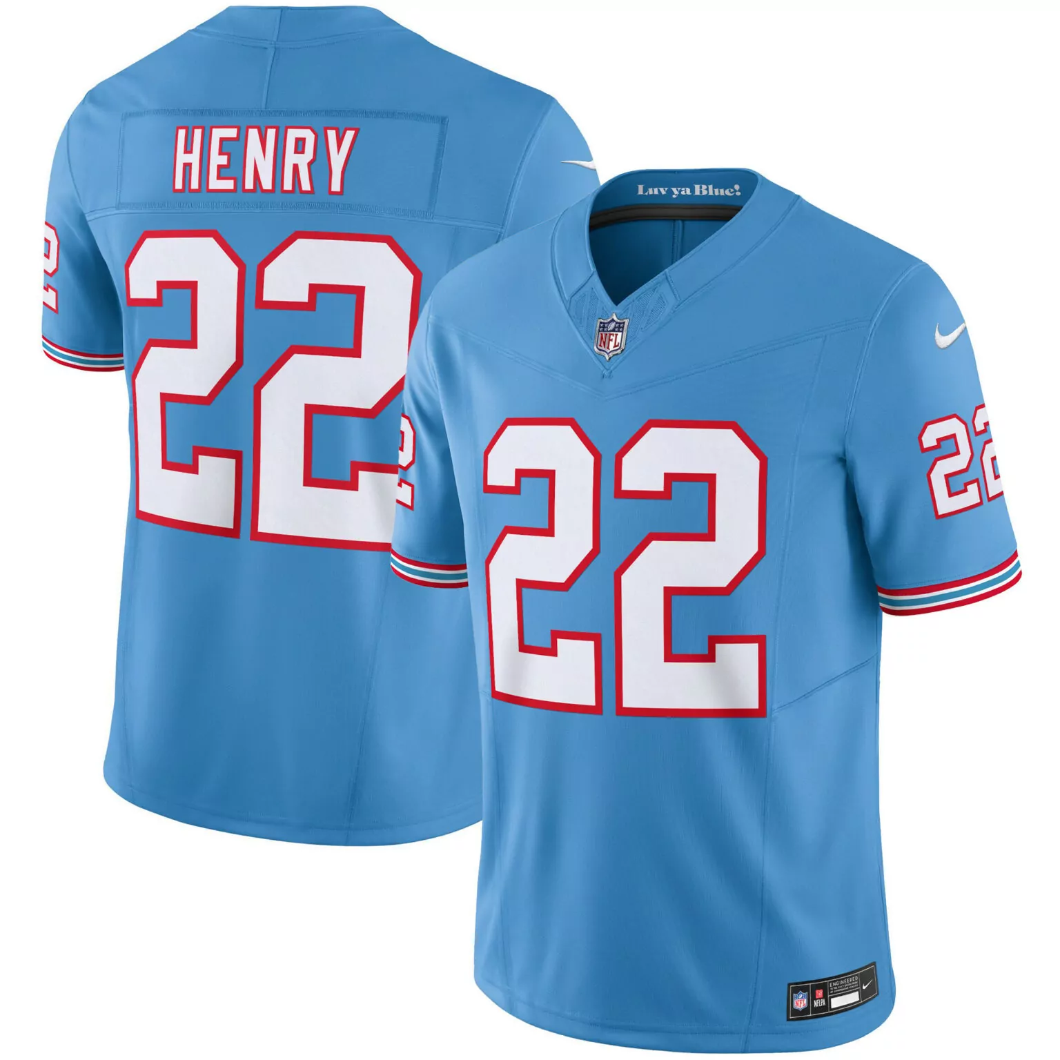 Derrick Henry 22 Tennessee Titans Jersey Light Blue Luv Ya Blue! Men Official Alternate