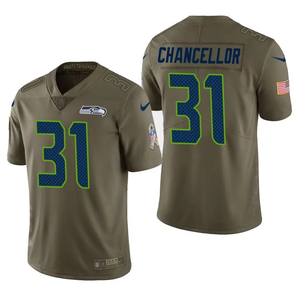 Kam Chancellor 31 Jersey Olive Green Salute To Service Seattle Seahawks American Flag