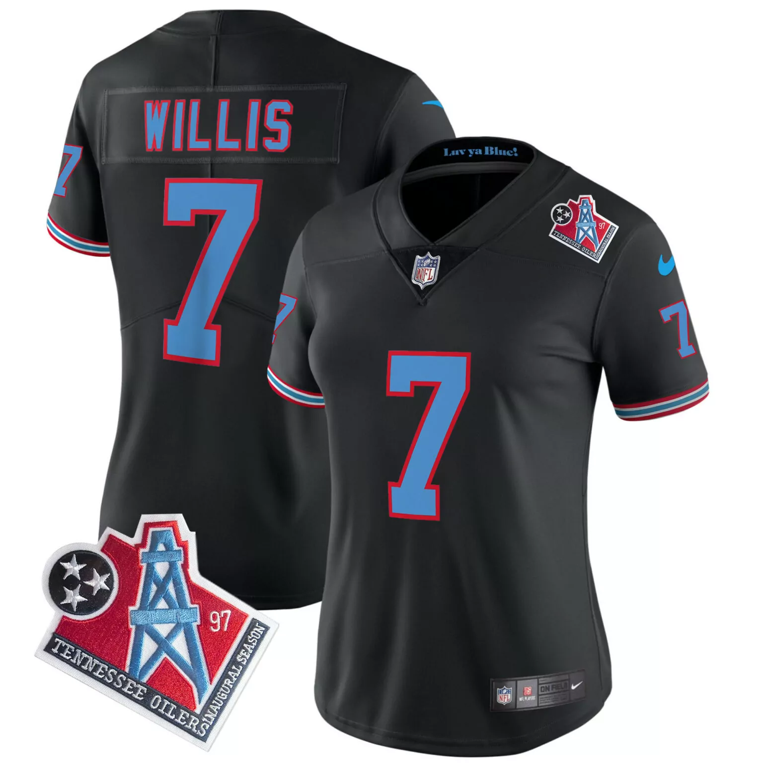 Malik Willis 7 Tennessee Titans Jersey Black Inaugural Season Oilers 1997 Men Throwback