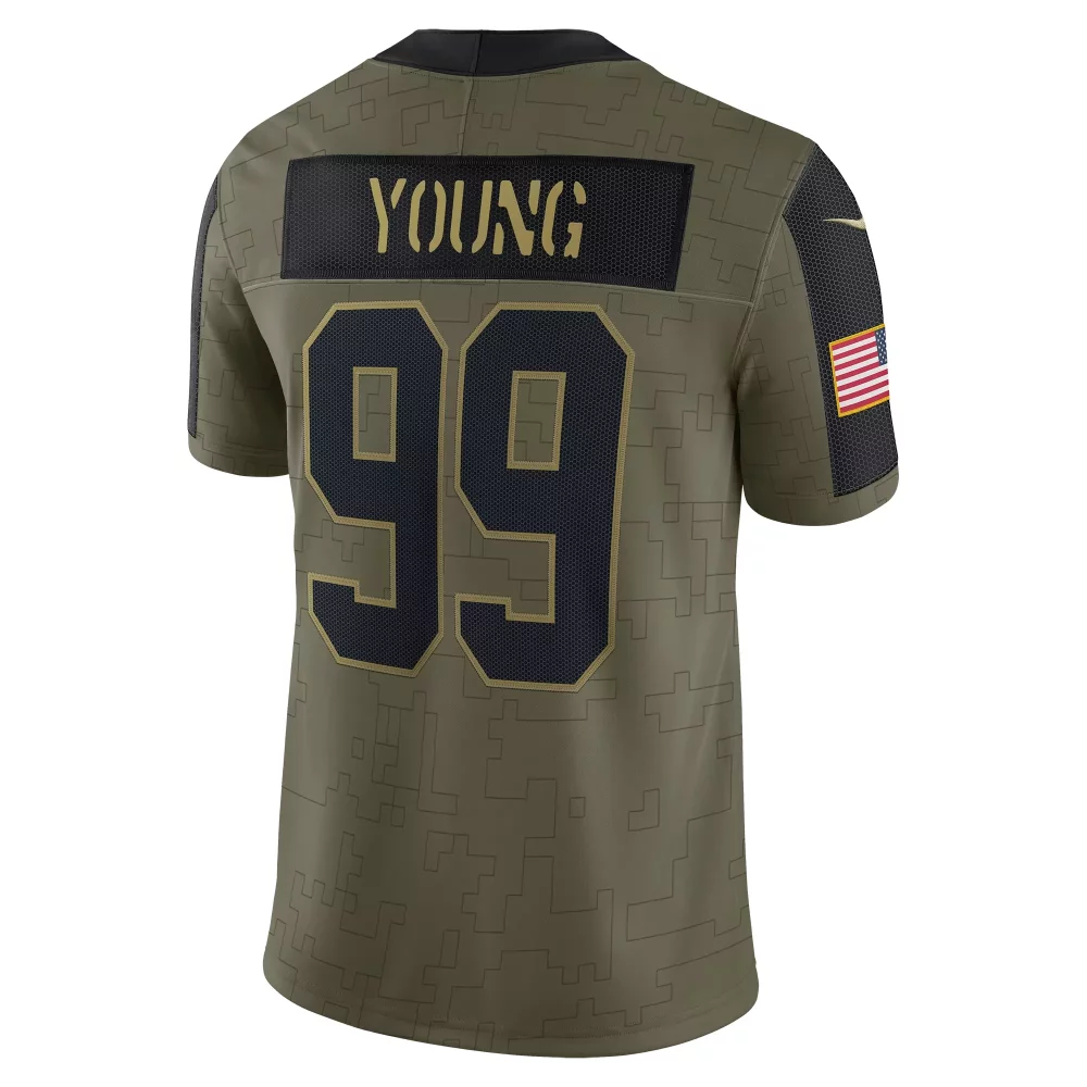 Chase Young 99 Jersey Olive Green American Flag Custom Design Black Gold Limited