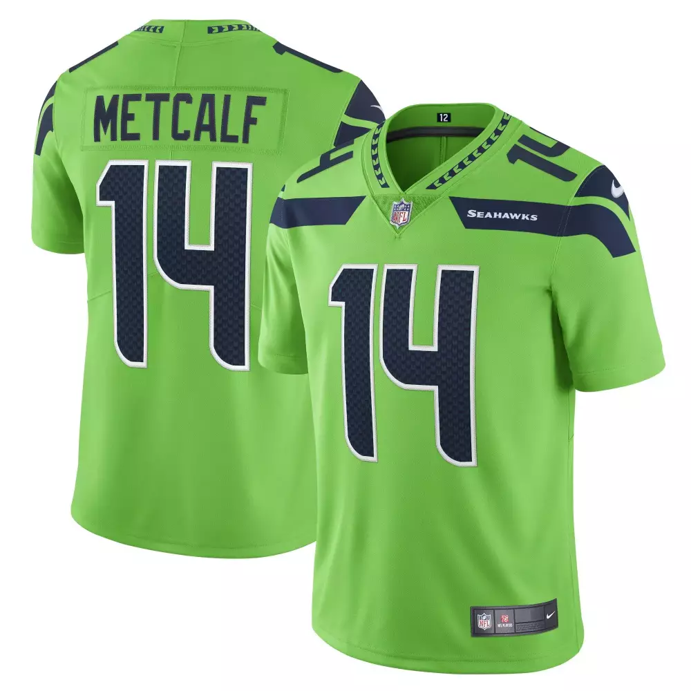 Dk Metcalf 14 Seahawks Jersey Lime Green Men American Alternate Navy Blue White Vapor