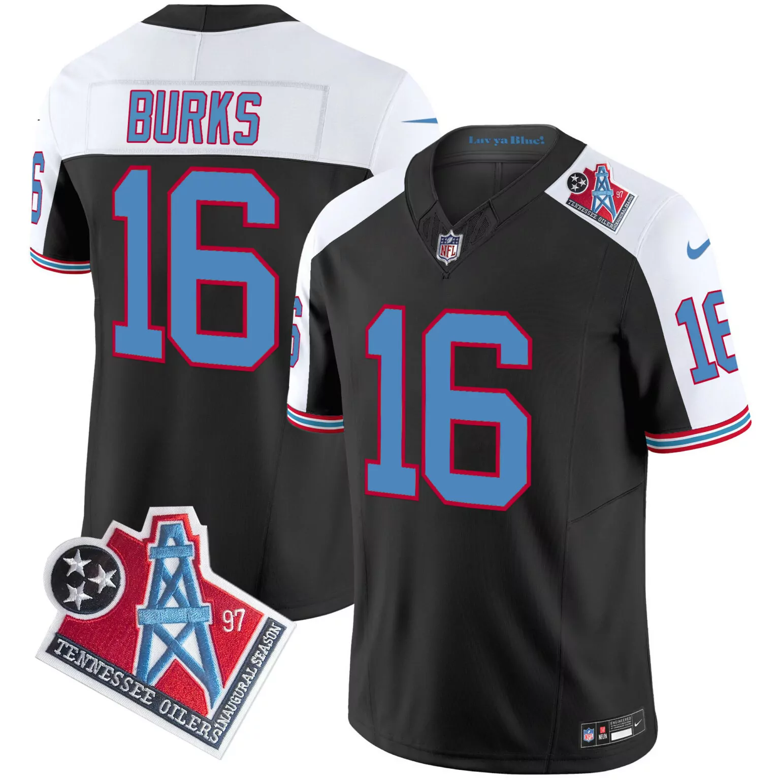 Treylon Burks 16 Tennessee Titans Jersey Black Inaugural Season Oilers Men Split