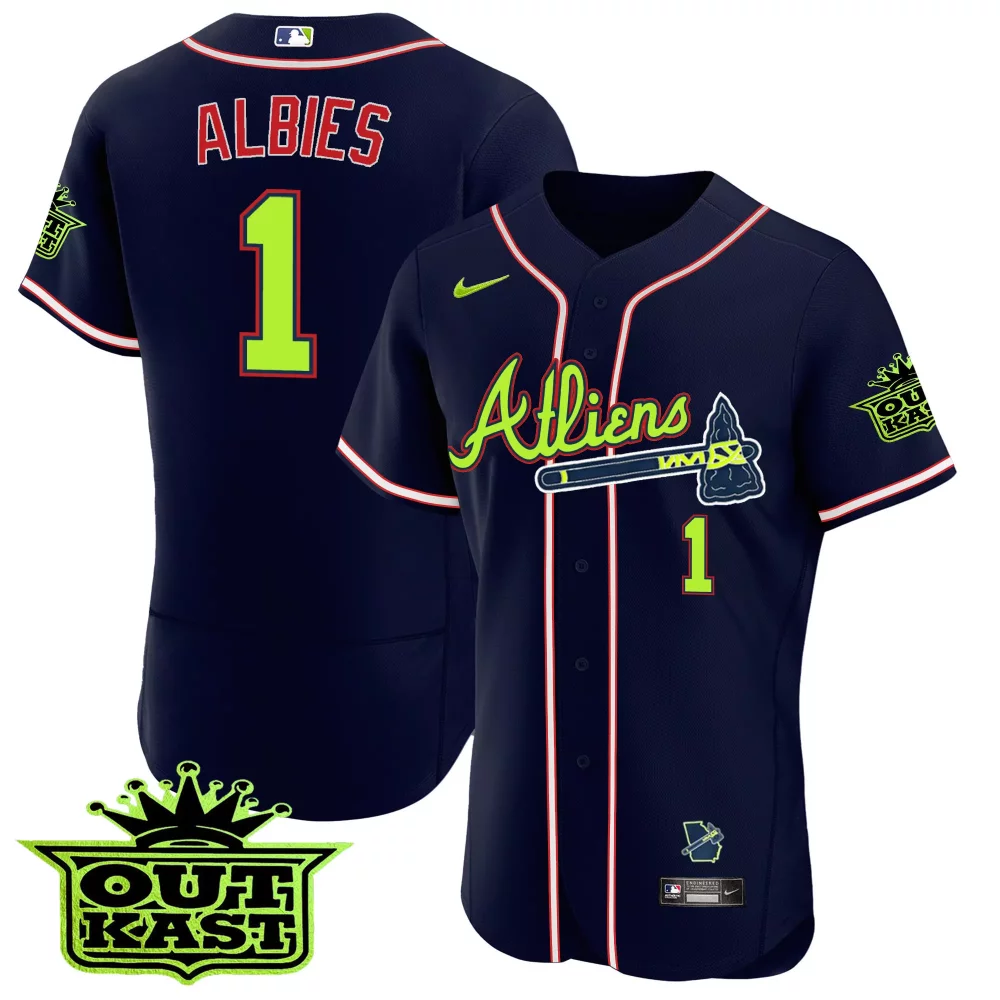 Albies 1 Atlanta Braves Jersey Navy City Connect Outkast Men Red White Neon Green