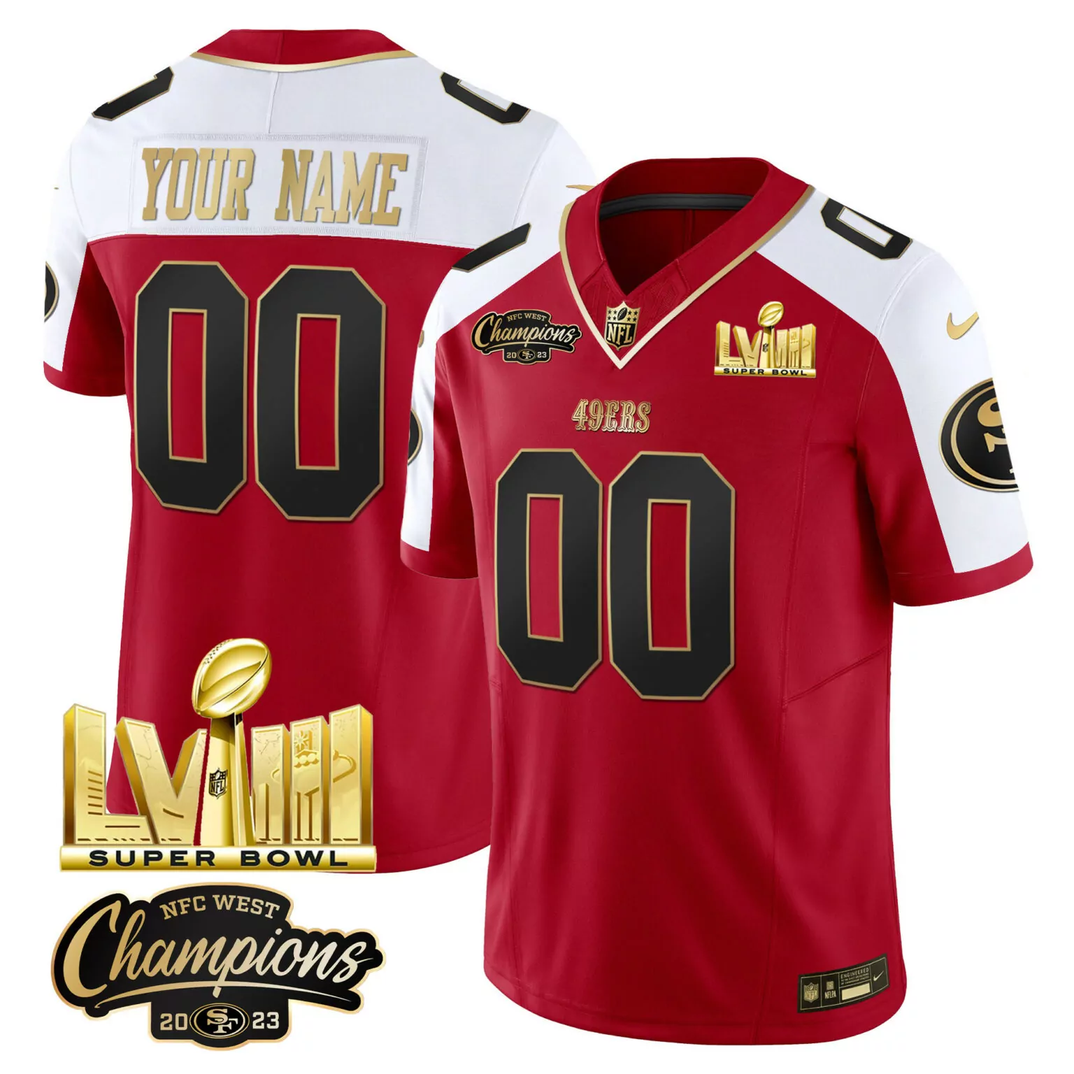 Custom San Francisco 49ers Jersey Red Super Bowl Lvii NFC West Champions 2023 Men