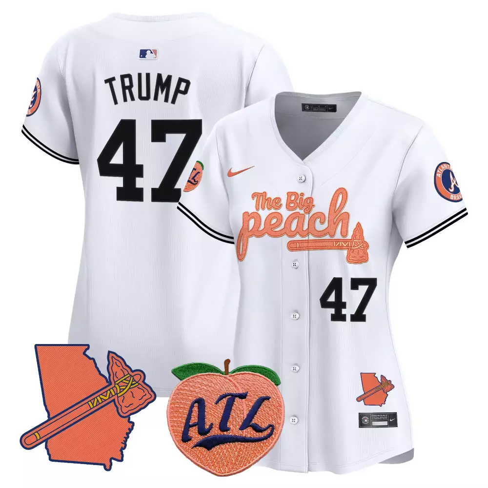 Donald Trump 47 Atlanta Braves Jersey White The Big Peach Georgia Outline Tomahawk Atl