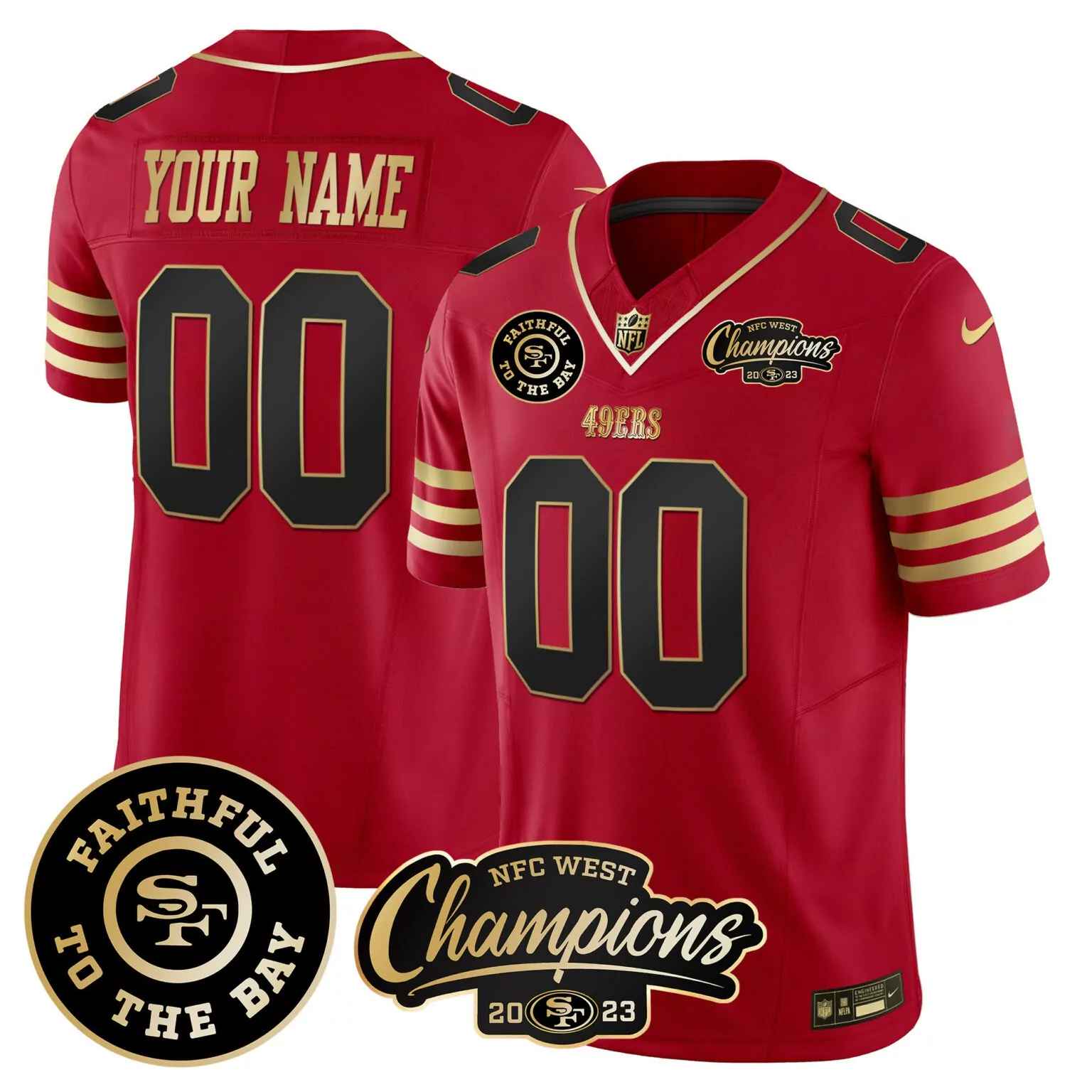 Custom San Francisco 49ers Jersey Red NFC West Champions Faithful To Bay 2023 Men