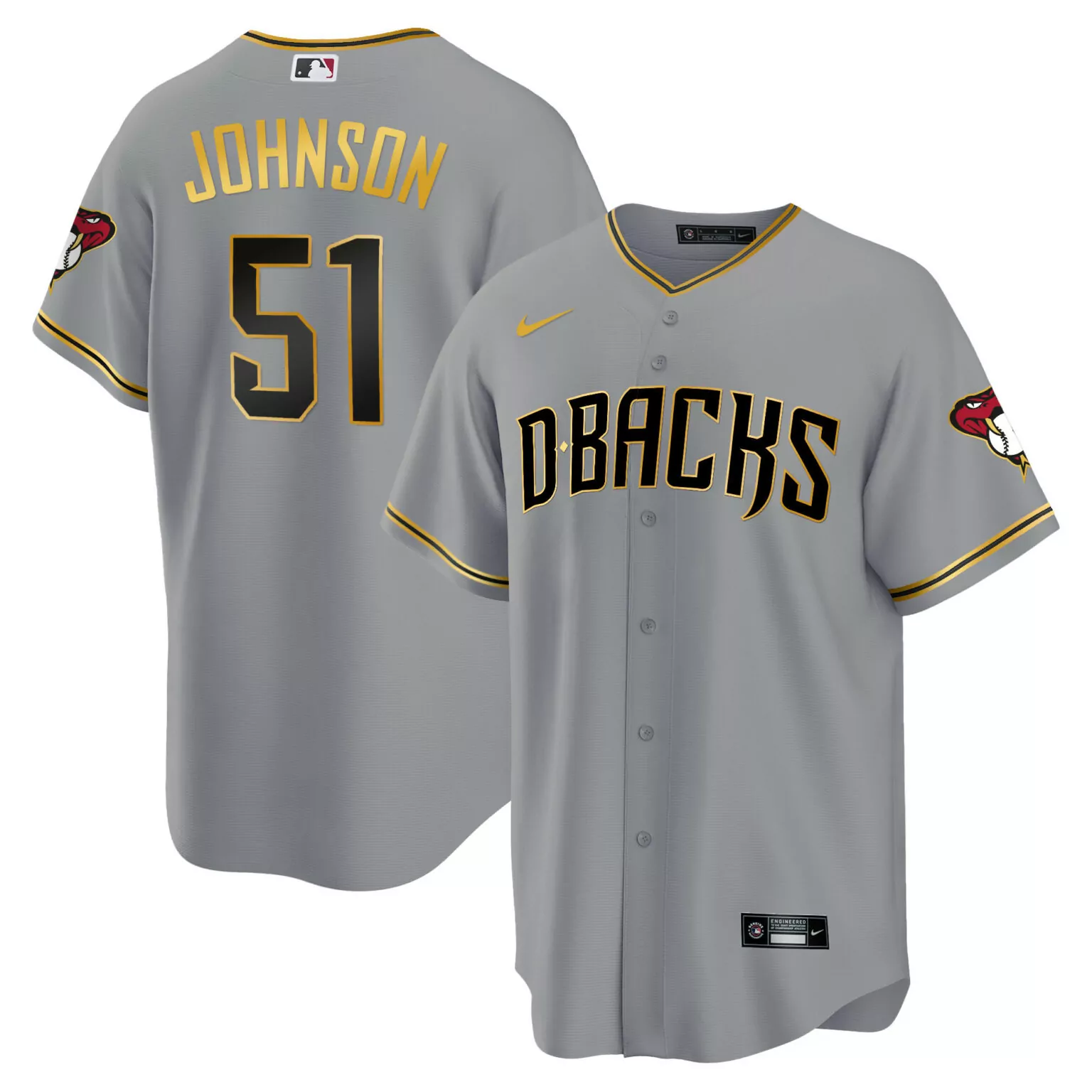 Randy Johnson 51 Jersey Gray Arizona Diamondbacks Men Black Gold All Stitched
