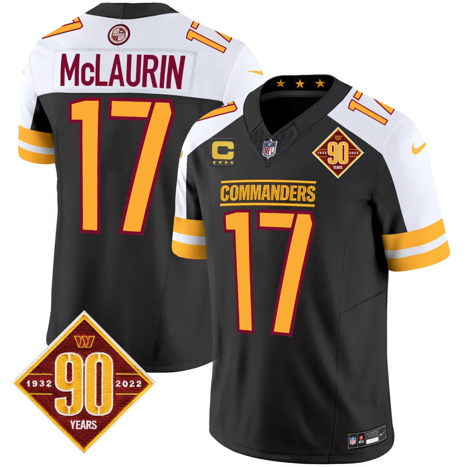 Terry Mclaurin 17 Commanders Jersey Black 90th Anniversary 90 Years 1932-2022 Men