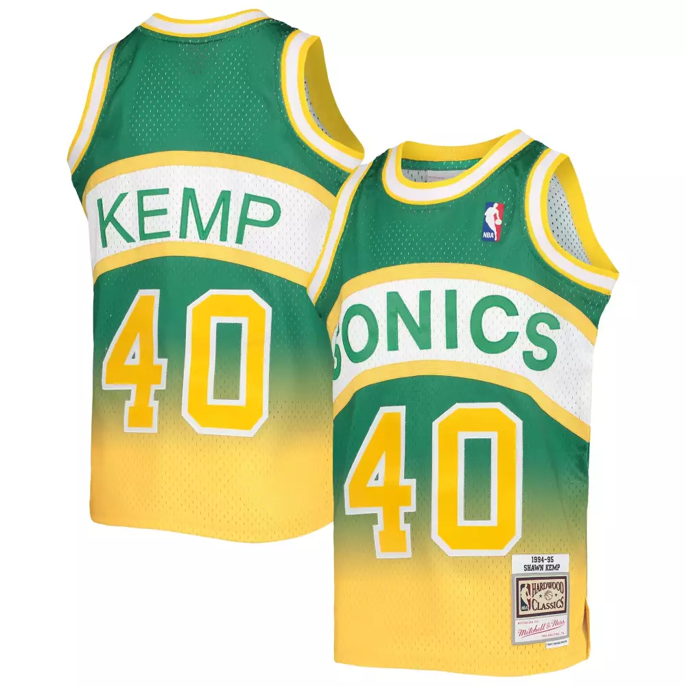 Shawn Kemp 40 Sonics Jersey Green Hardwood Classics Men Split Design Yellow White