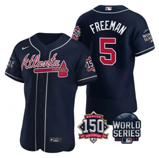 Freddie Freeman 5 Atlanta Braves Jersey Navy World Series 150th Anniversary 2021