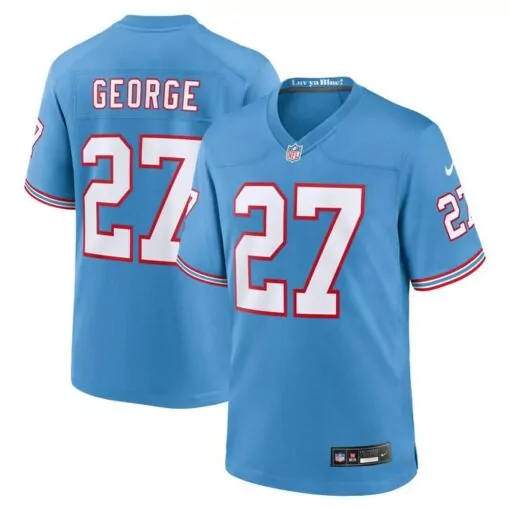 Eddie George 27 Houston Oilers Jersey Light Blue Men White Red Throwback Retired