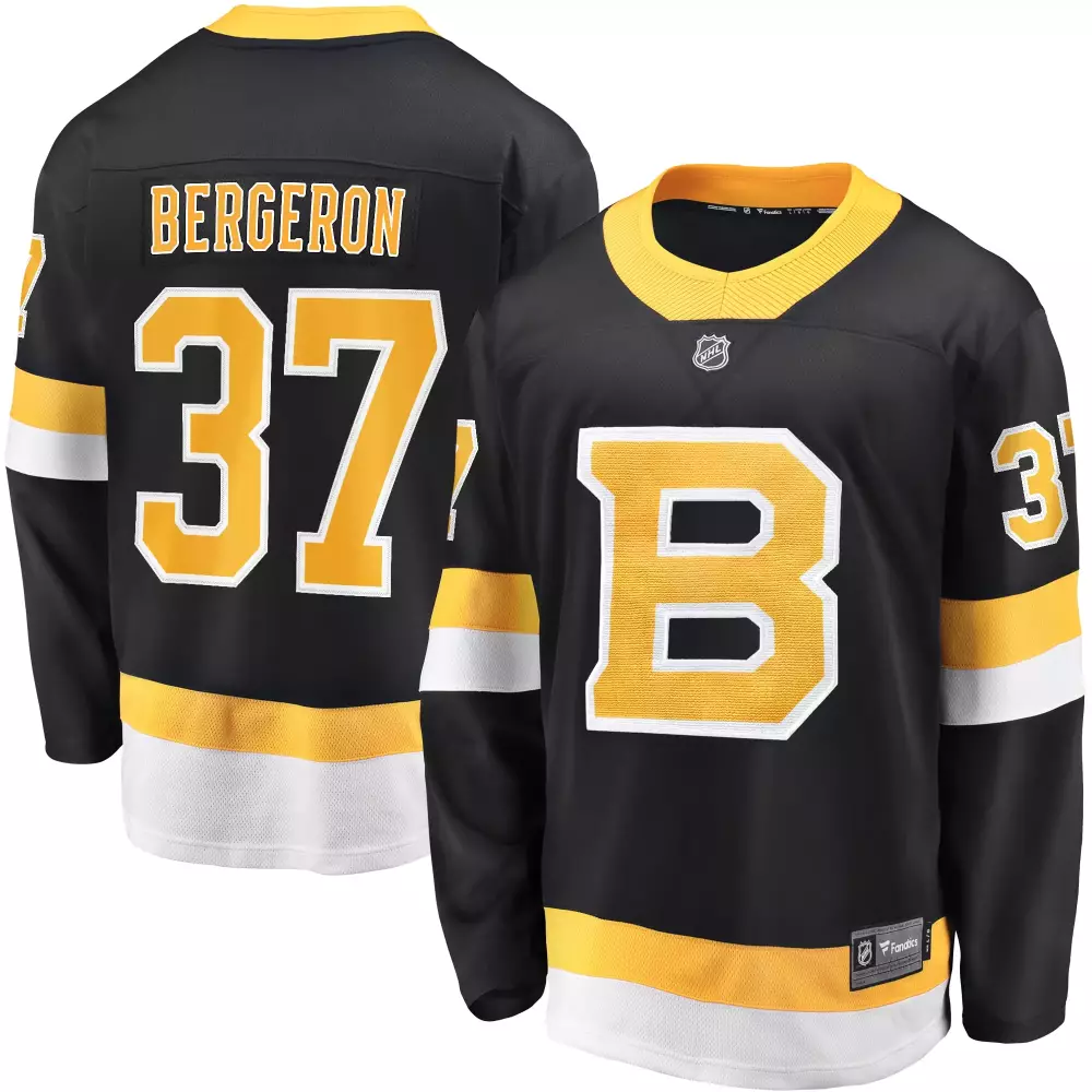 Patrice Bergeron 37 Boston Bruins Jersey Black Men Ice Gold White Alternate Premier