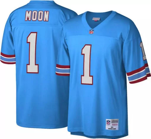 Warren Moon 1 Houston Oilers Jersey Light Blue Men Throwback White Maroon Home Stitched