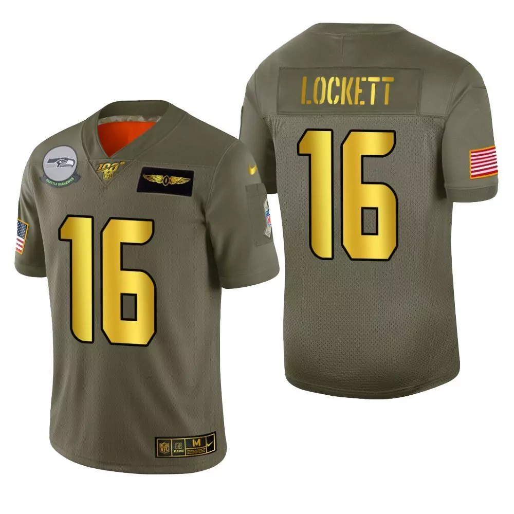 Tyler Lockett 16 Seattle Seahawks Jersey Olive Green Salute To Service Us Flag Men