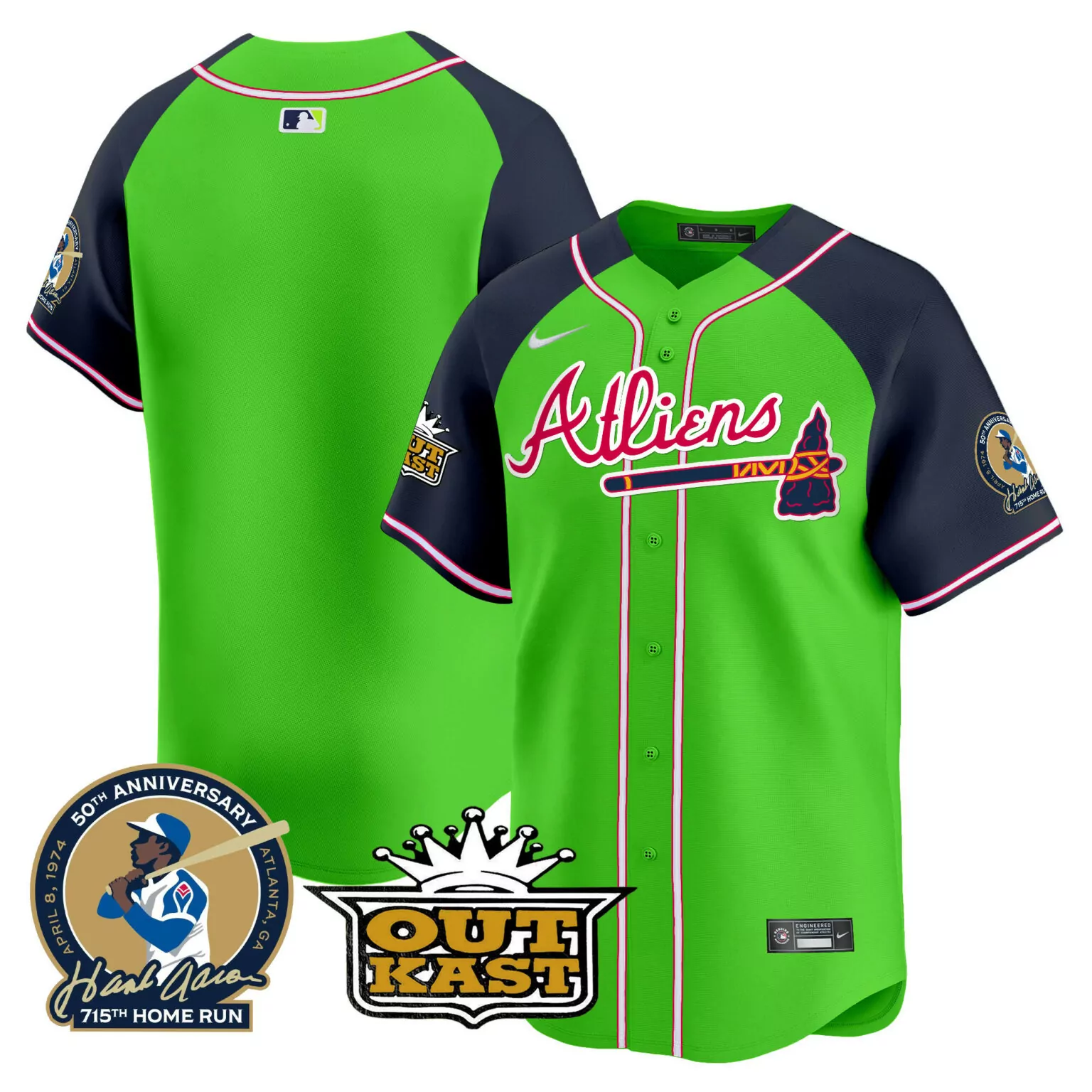 Atliens Atlanta Braves Jersey Green Outkast 1974 Men Alternate Navy Red White All