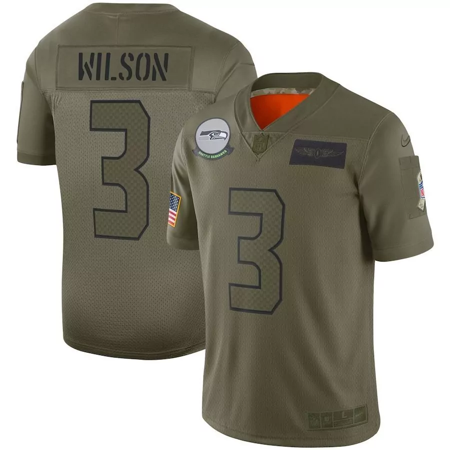 Russell Wilson 3 Seattle Seahawks Jersey Olive Green Salute To Service Us Flag Men