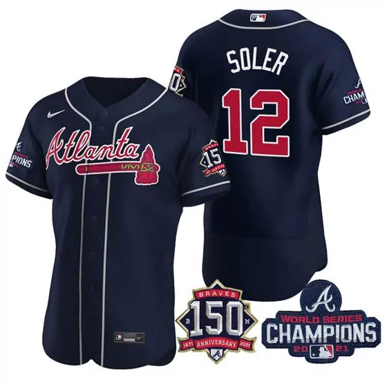 Jorge Soler 12 Atlanta Braves Jersey Navy 150th Anniversary 1671-2021 World Series Champions 2021