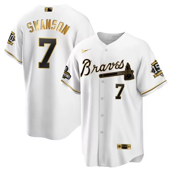 Dansby Swanson 7 Braves Jersey White 2021 World Series Champions Men Alternate Black