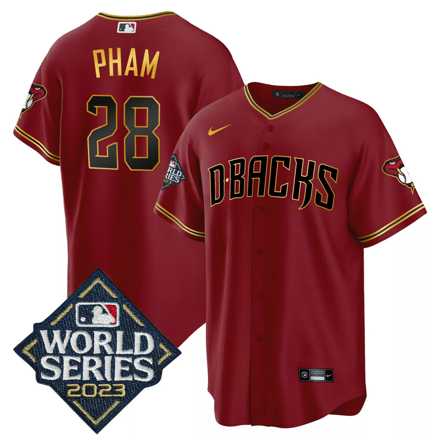 Tommy Pham 28 Jersey Maroon World Series 2023 Arizona Diamondbacks Men Black Gold