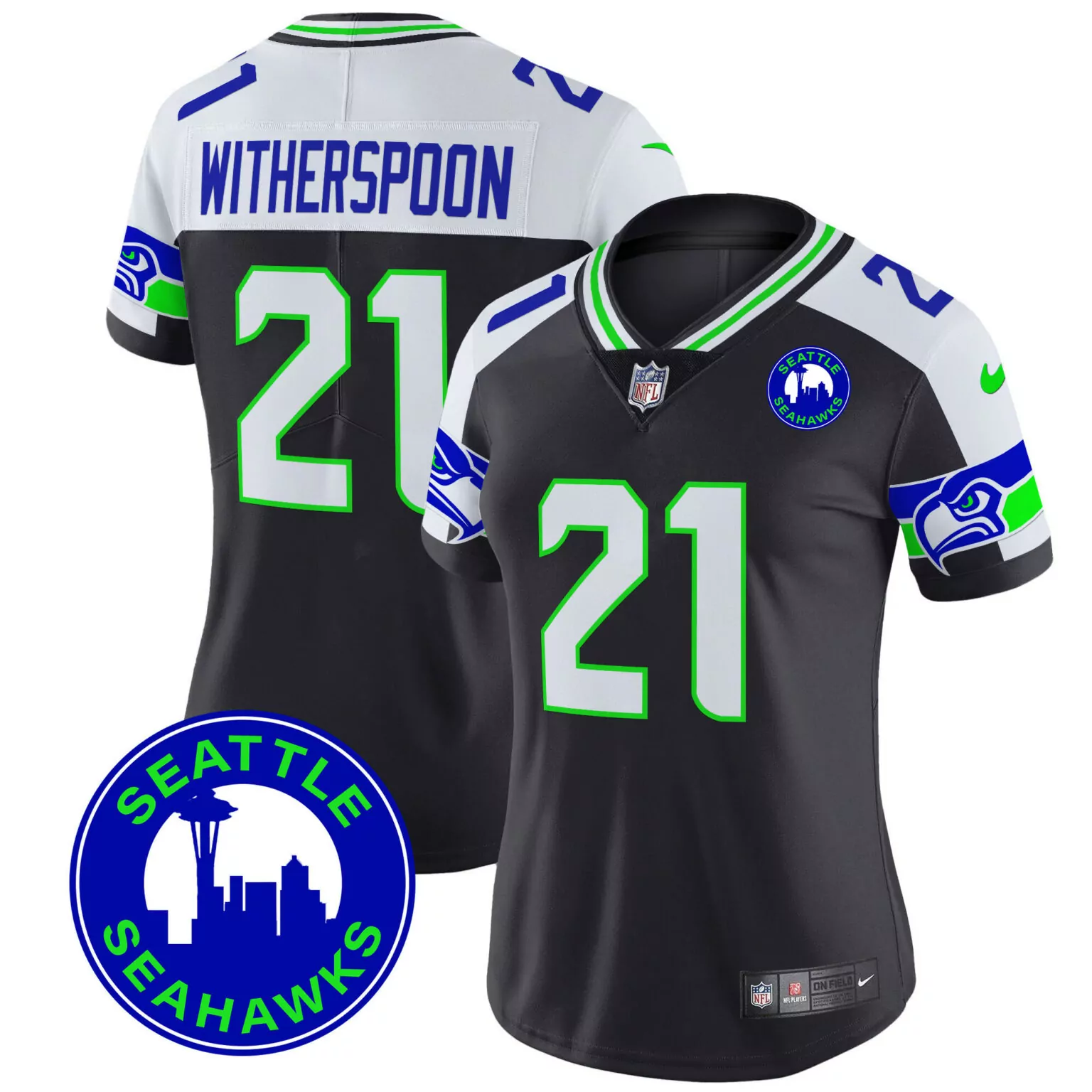 Devon Witherspoon 21 Jersey Black Seattle Seahawks Men Replica White Green Blue Alternate
