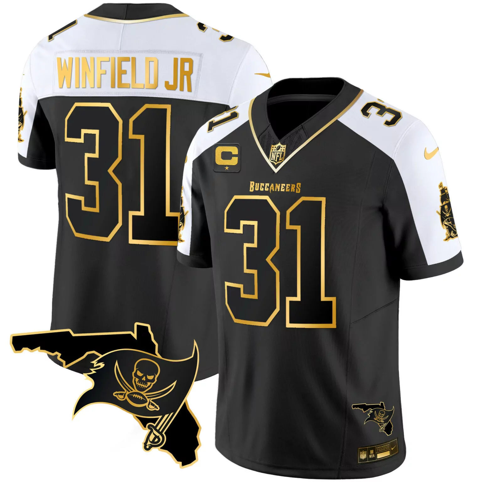 Antoine Winfield 31 Buccaneers Jersey Black Men Alternate Split Design White Gold