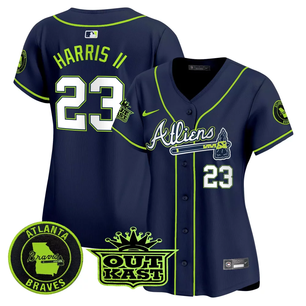 Harris Ii 23 Atlanta Braves Jersey Navy Outkast 2023 Men Lime Green Vapor Premier