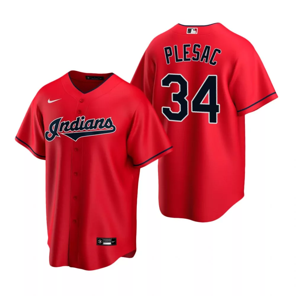 Zach Plesac 34 Cleveland Indians Jersey Red Men Navy Blue Alternate