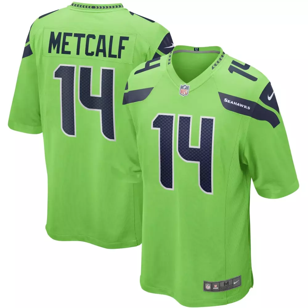 Dk Metcalf 14 Seattle Seahawks Jersey Lime Green Men Player Alternate Navy Blue Game