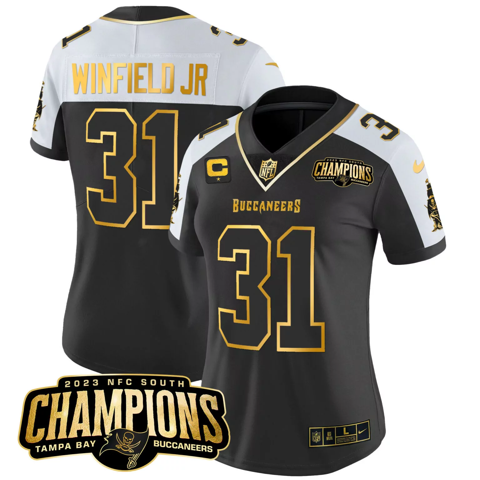 Antoine Winfield 31 Buccaneers Jersey Black 2023 NFC South Champions Men Authentic