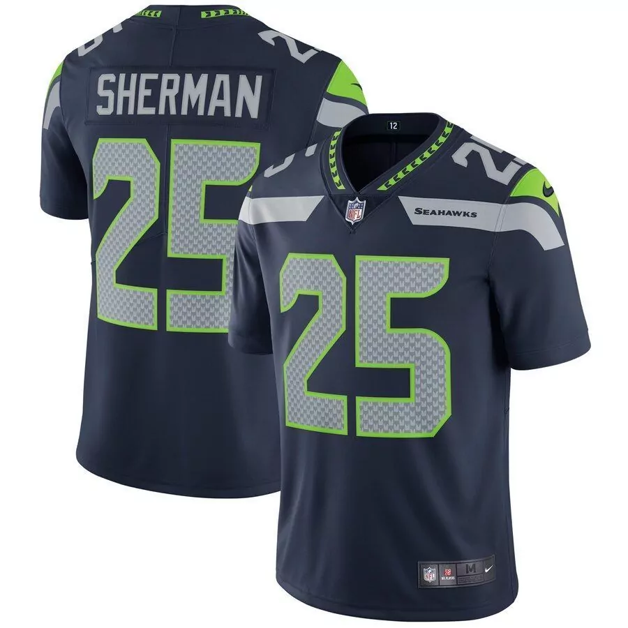 Richard Sherman 25 Seahawks Jersey Navy Blue Men Official Neon Green Gray Vapor Limited