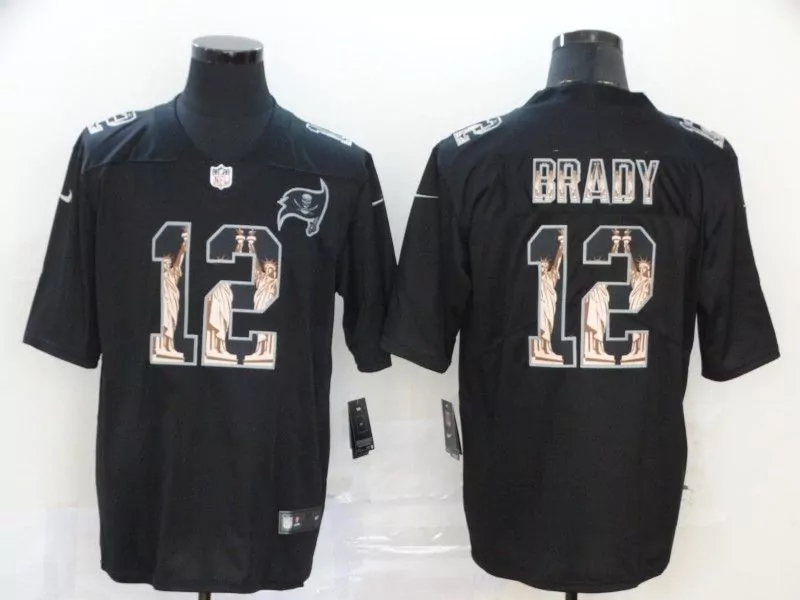 Tom Brady 12 Tampa Bay Buccaneers Jersey Black Men Nike Vapor Untouchable Elite Silver