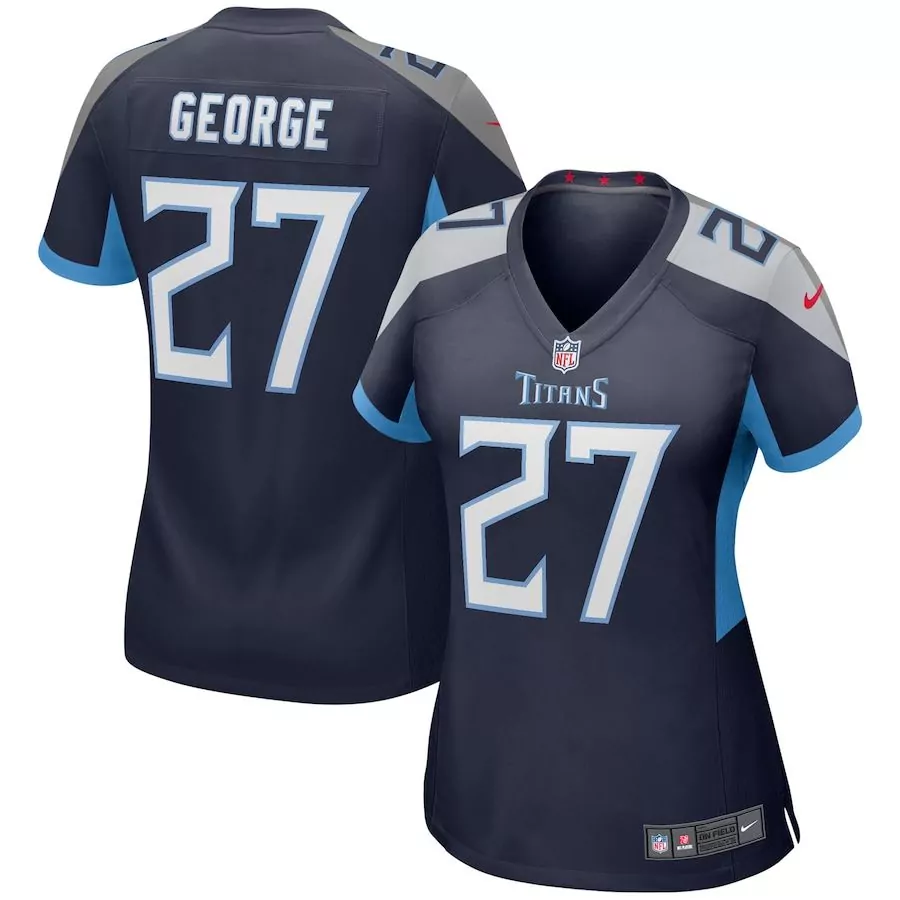 Eddie George 27 Titans Jersey Navy Blue Women Replica Light Grey Game Retired