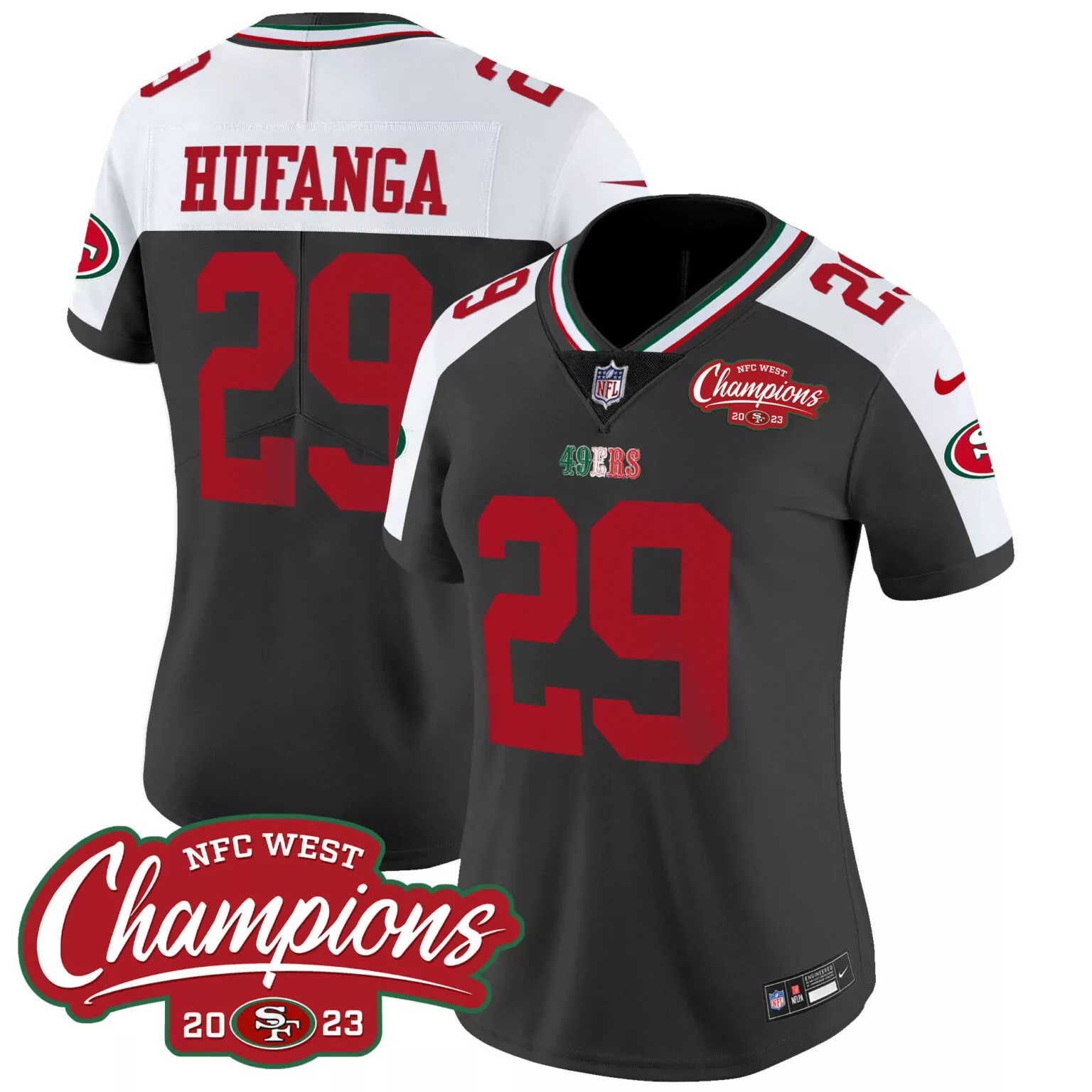 Talanoa Hufanga 29 49ERS Jersey Black NFC West Champions 2022-23 2023 Men Red White
