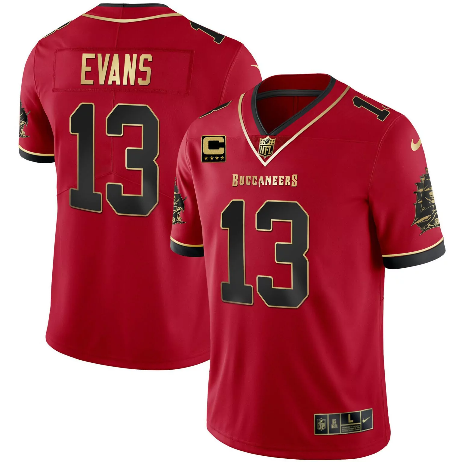 Mike Evans 13 Buccaneers Jersey Red Men Player Black Gold All Stitched