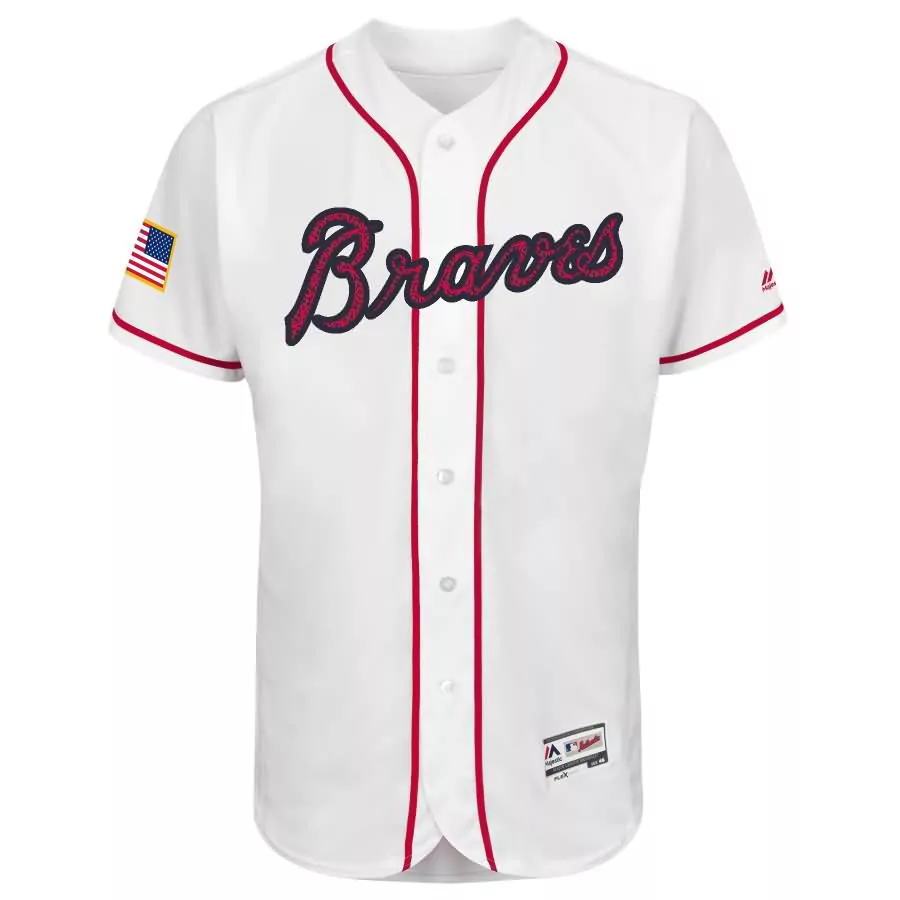 Freddie Freeman Atlanta Braves Jersey White American Flag Red Navy Fashion Flex Base