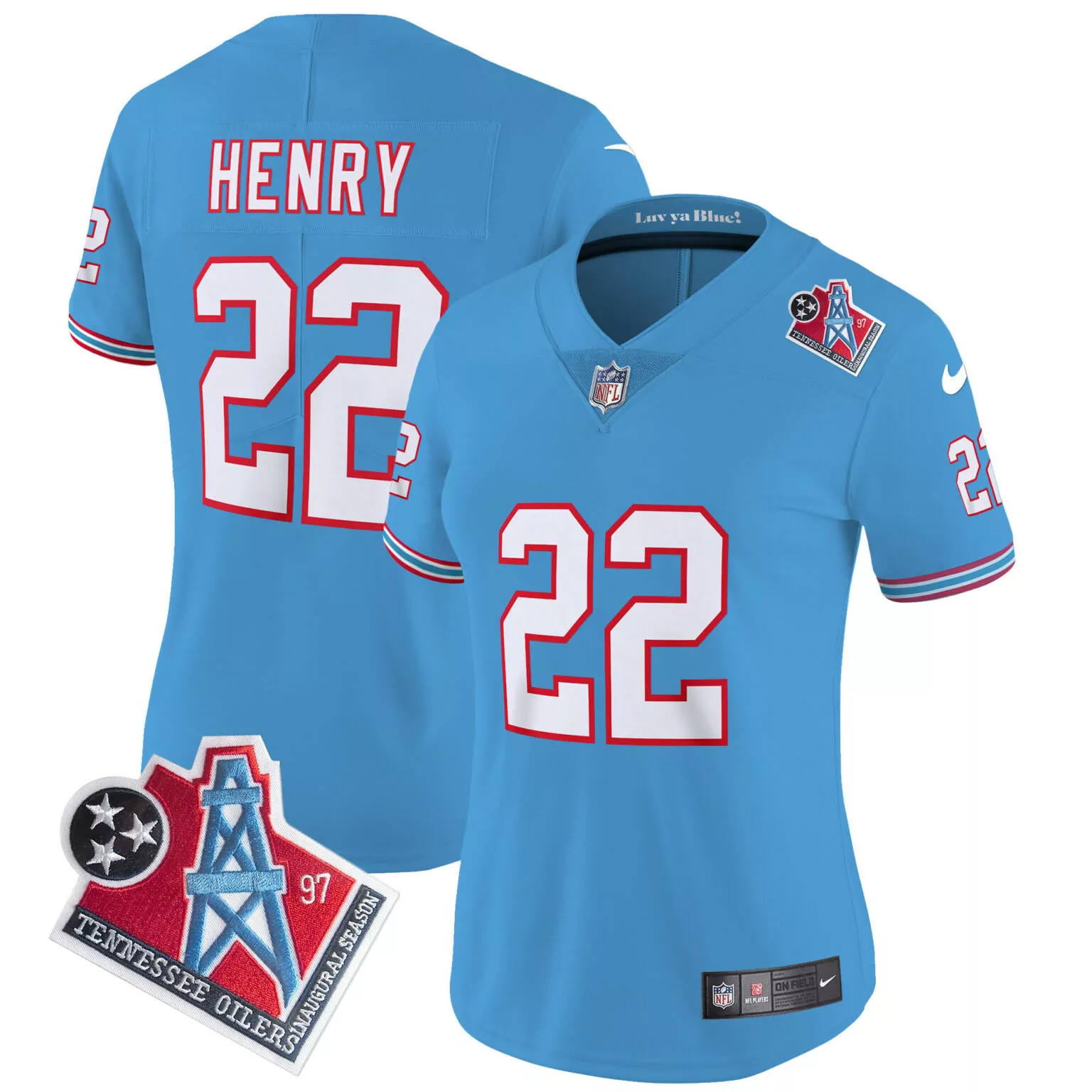 Derrick Henry 22 Tennessee Titans Jersey Light Blue Oilers Throwback Men Alternate