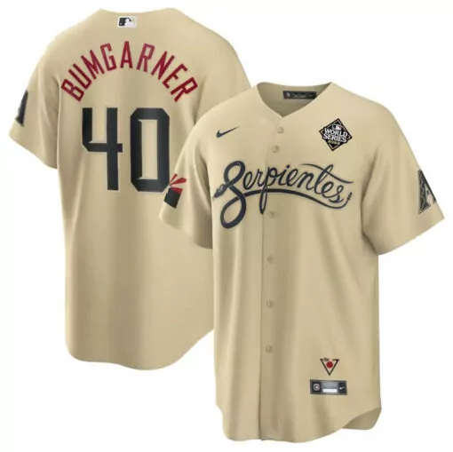 Madison Bumgarner 40 Jersey Tan Arizona Diamondbacks World Series Men Dark Blue Maroon