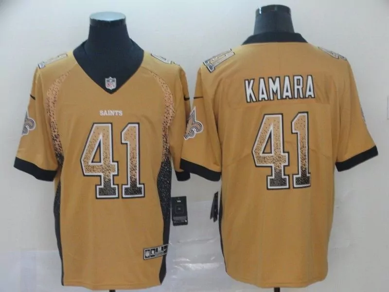Alvin Kamara 41 Saints Jersey Gold Men Black White